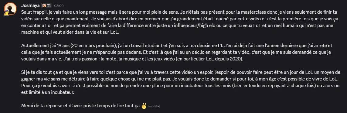 Message d'un joueur