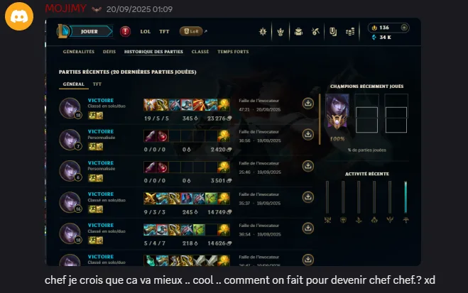 Message d'un joueur