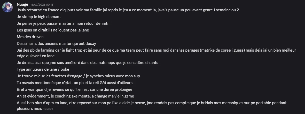 Message d'un joueur