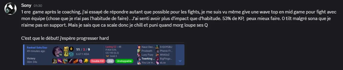 Message d'un joueur